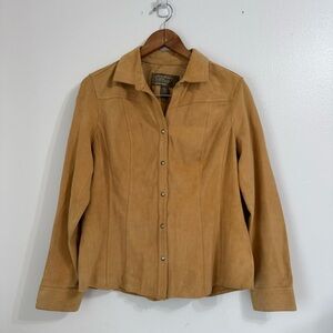 Eddie Bauer Genuine Goat Leather Button-Up Suede Shirt Jacket